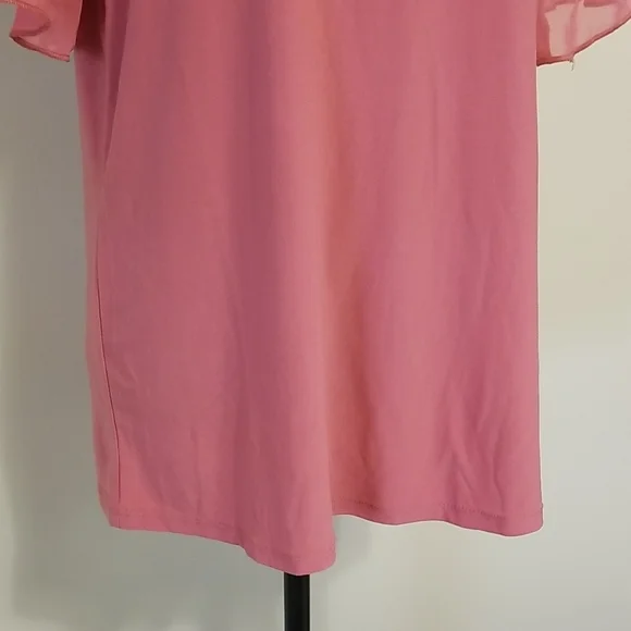 Adele & May Blush Pink Rhinestone Neckline Sheer Sleeve Blouse Career Office L - Picture 3 of 9